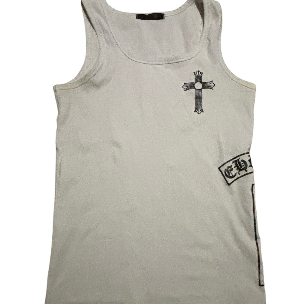 Chrome Hearts White Tank Top with Black Cross Design